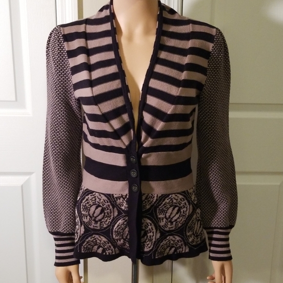 Anthropologie Sweaters - Lia Molly Black and Taupe Puff Sleeve Cardigan